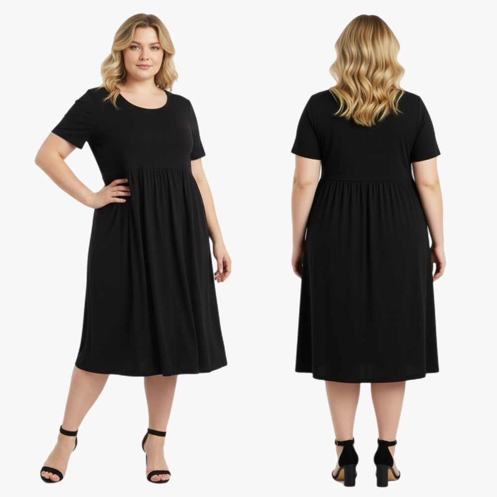 Tralilbee Chic Black Midi Dress Plus Size 3XL